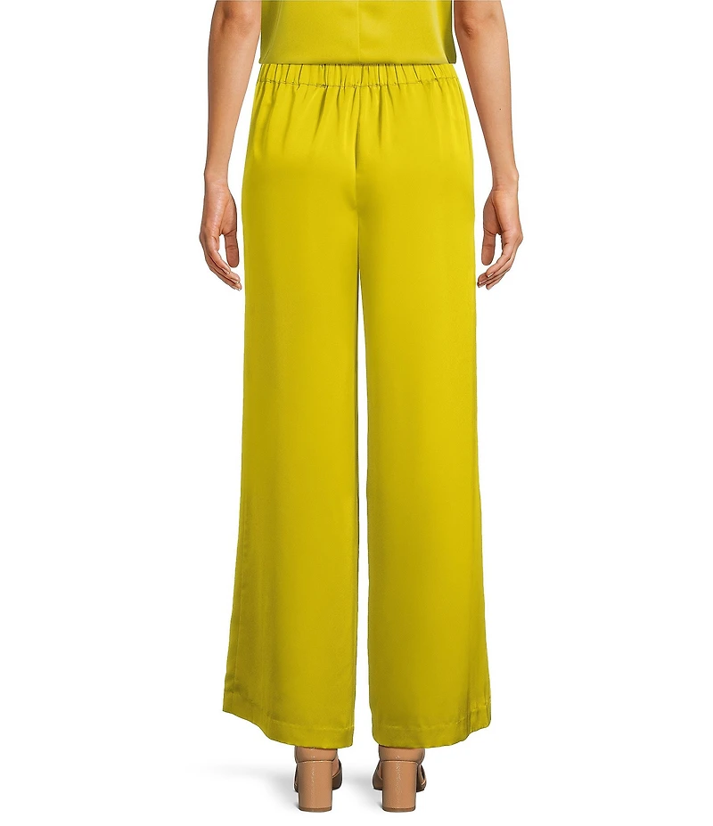 Alex Marie Kristen Stretch Satin Flat Front Full Length Wide Leg Pants