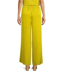 Alex Marie Kristen Stretch Satin Flat Front Full Length Wide Leg Pants