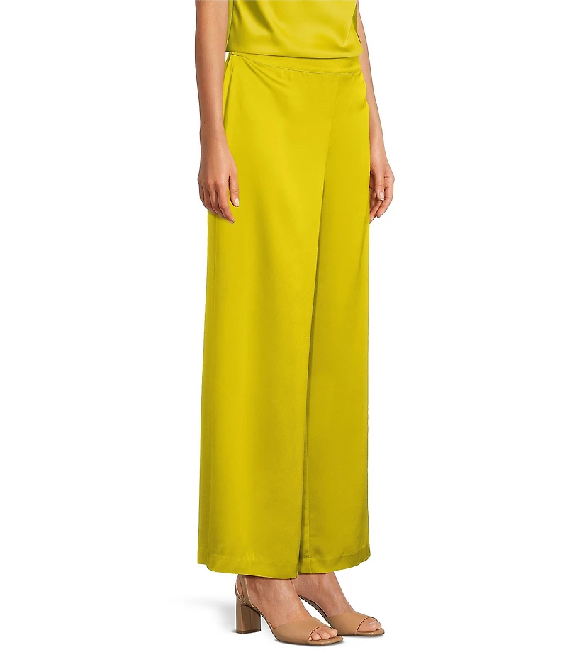 Alex Marie Kristen Stretch Satin Flat Front Full Length Wide Leg Pants