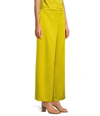 Alex Marie Kristen Stretch Satin Flat Front Full Length Wide Leg Pants