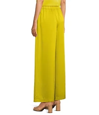 Alex Marie Kristen Stretch Satin Flat Front Full Length Wide Leg Pants