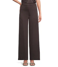 Alex Marie Kristen Stretch Satin Flat Front Full Length Wide Leg Pants