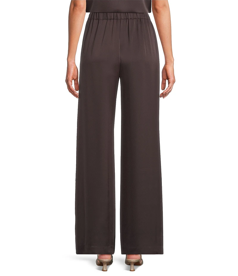 Alex Marie Kristen Stretch Satin Flat Front Full Length Wide Leg Pants