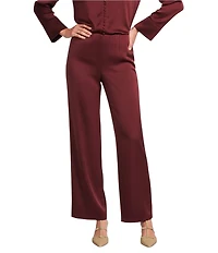 Alex Marie Kristen Stretch Satin Flat Front Full Length Wide Leg Pants