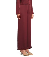 Alex Marie Kristen Stretch Satin Flat Front Full Length Wide Leg Pants