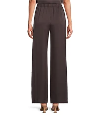 Alex Marie Kristen Stretch Satin Flat Front Full Length Wide Leg Pants