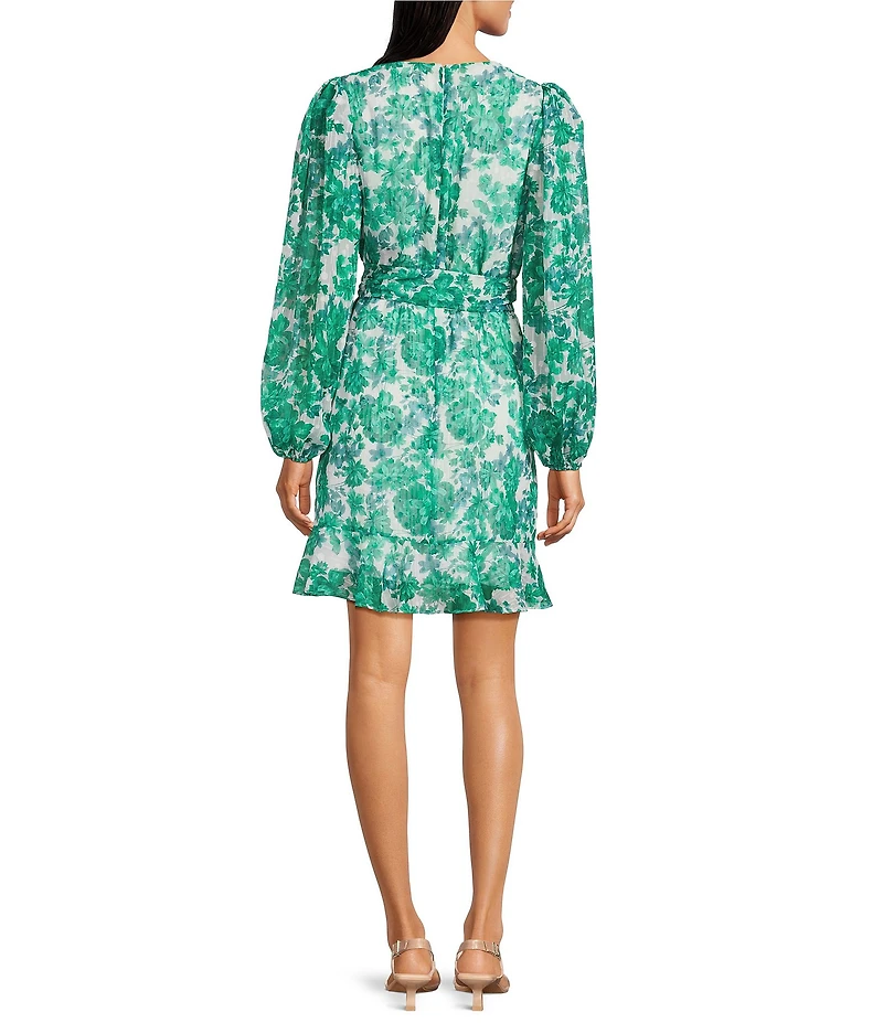Alex Marie Laurel Long Sleeve Surplice V-Neck A-Line Dress