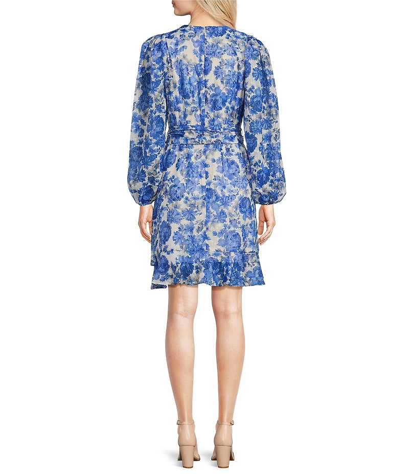 Alex Marie Laurel V-Neck Long Sleeve Printed Chiffon Dress