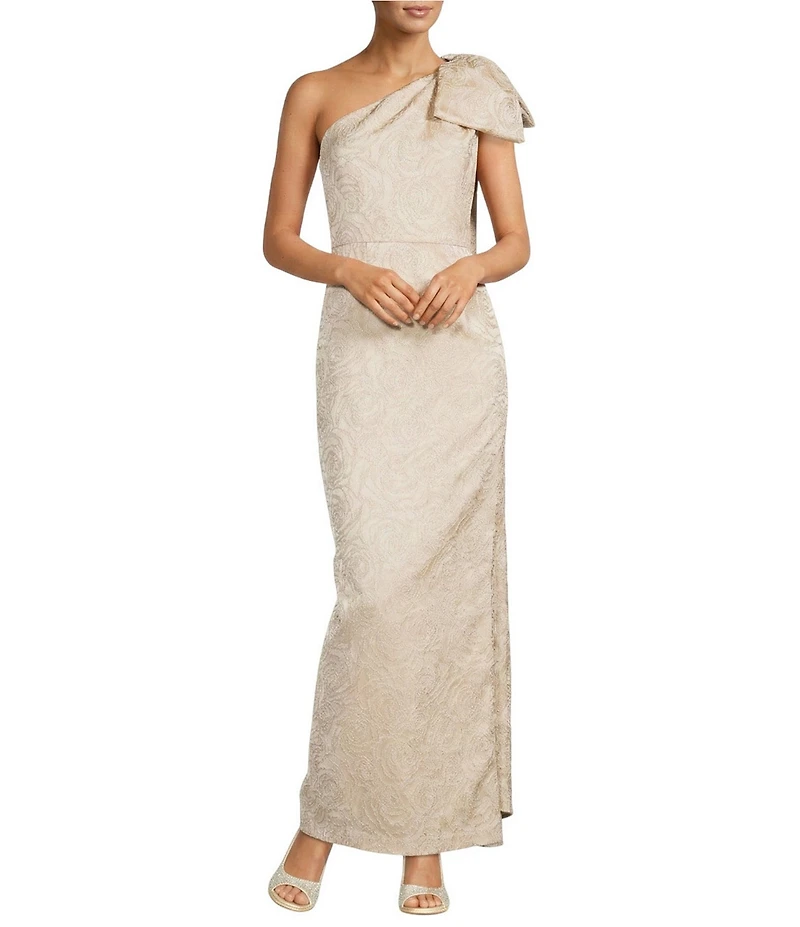 Alex Marie Lauren Jacquard One Shoulder Bow Dress