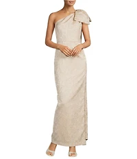 Alex Marie Lauren Jacquard One Shoulder Bow Dress