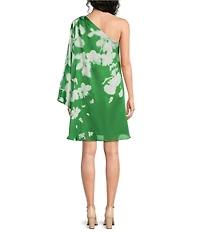 Alex Marie Leandra Asymmetrical Long Sleeve Printed Chiffon Dress