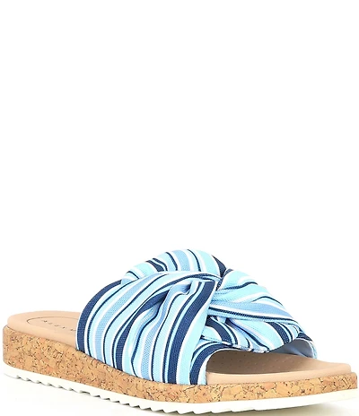 Alex Marie Leanne Striped Knot Detail Wedge Slide Sandals