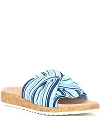 Alex Marie Leanne Striped Knot Detail Wedge Slide Sandals