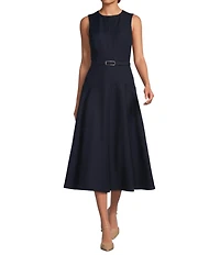 Alex Marie Leigh Chambray Round Neck Sleeveless Belted A-Line Dress