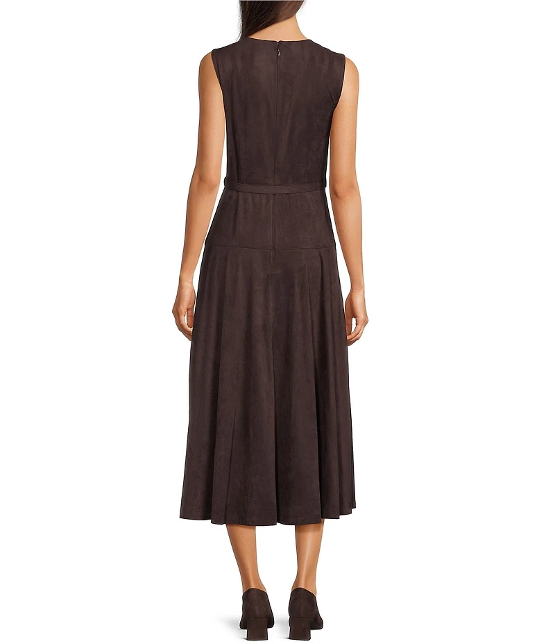 Alex Marie Leigh Faux Suede Round Neckline Sleeveless Dress