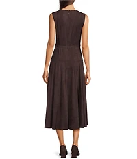 Alex Marie Leigh Faux Suede Round Neckline Sleeveless Dress