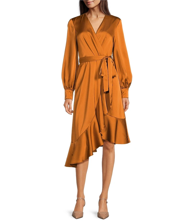 Alex Marie Lilac Hammered Satin V-Neck Long Sleeve Dress