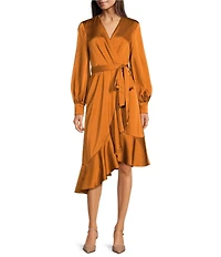 Alex Marie Lilac Hammered Satin V-Neck Long Sleeve Dress