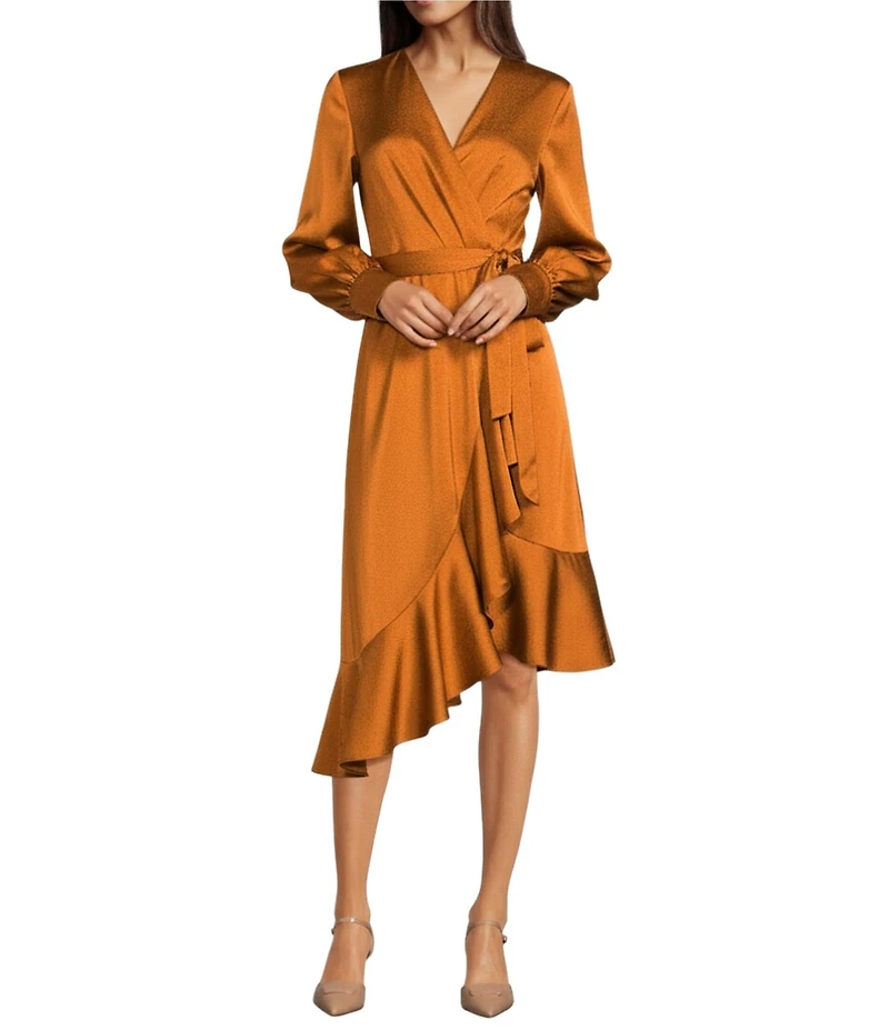 Alex Marie Lilac Hammered Satin V-Neck Long Sleeve Dress