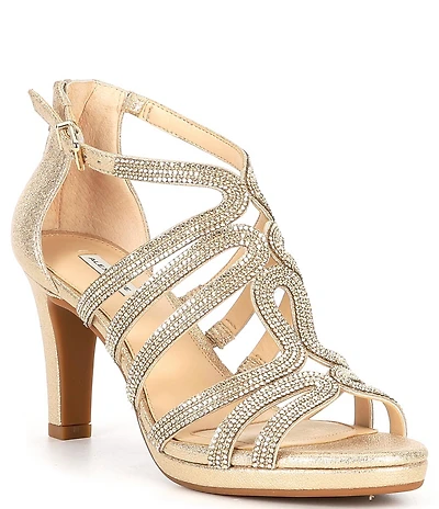 Alex Marie Lillie Leather Rhinestone Strappy Platform Dress Sandals