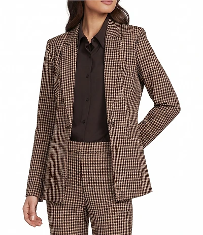 Alex Marie Liza Coordinating Novelty Houndstooth Long Sleeve Notched Lapel Jacket