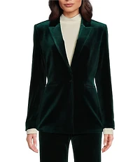 Alex Marie Liza Stretch Velvet Notch Lapel Long Sleeve Button Front Coordinating Blazer