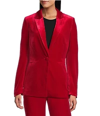 Alex Marie Liza Stretch Velvet Notch Lapel Long Sleeve Button Front Coordinating Blazer