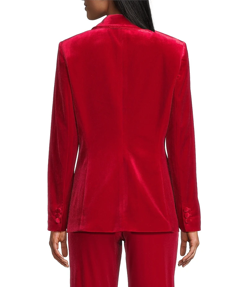 Alex Marie Liza Stretch Velvet Notch Lapel Long Sleeve Button Front Coordinating Blazer