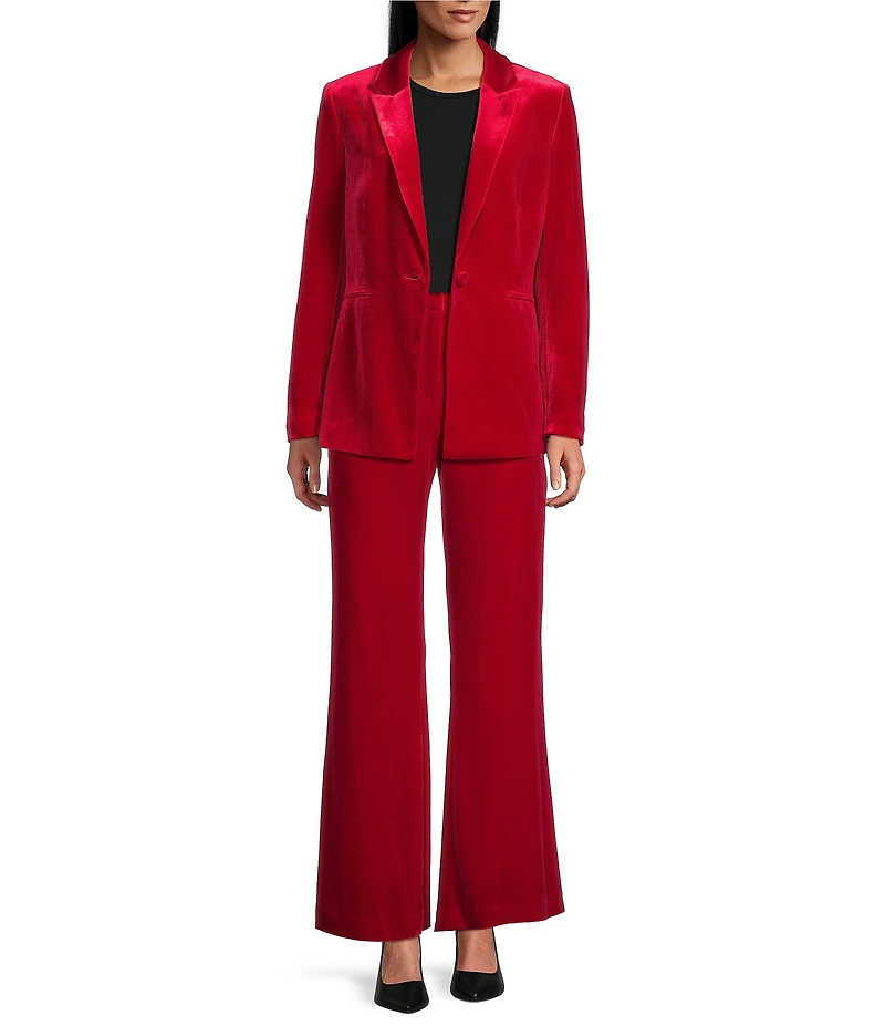 Alex Marie Liza Stretch Velvet Notch Lapel Long Sleeve Button Front Coordinating Blazer