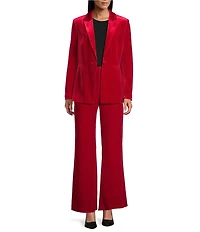 Alex Marie Liza Stretch Velvet Notch Lapel Long Sleeve Button Front Coordinating Blazer