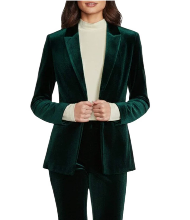 Alex Marie Liza Stretch Velvet Notch Lapel Long Sleeve Button Front Coordinating Blazer