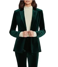Alex Marie Liza Stretch Velvet Notch Lapel Long Sleeve Button Front Coordinating Blazer
