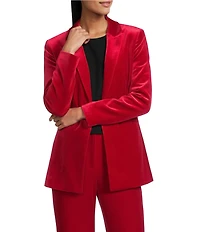 Alex Marie Liza Stretch Velvet Notch Lapel Long Sleeve Button Front Coordinating Blazer
