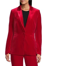 Alex Marie Liza Stretch Velvet Notch Lapel Long Sleeve Button Front Coordinating Blazer