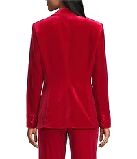 Alex Marie Liza Stretch Velvet Notch Lapel Long Sleeve Button Front Coordinating Blazer