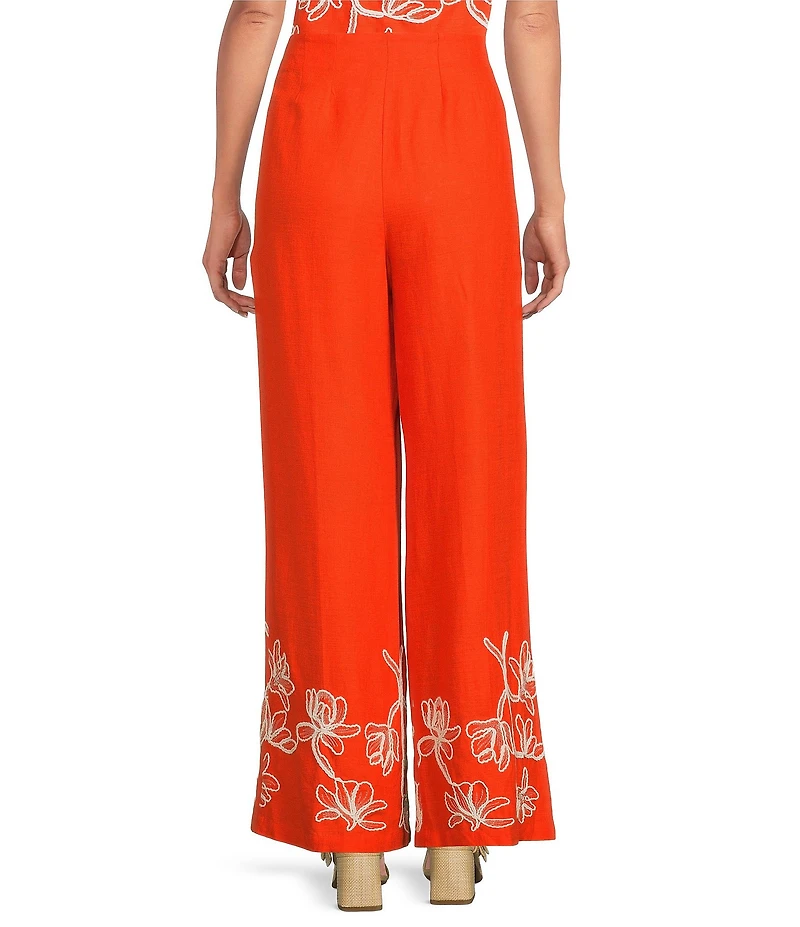 Alex Marie Lola Embroidered Linen Blend Wide Leg Flat Front Coordinating Pants