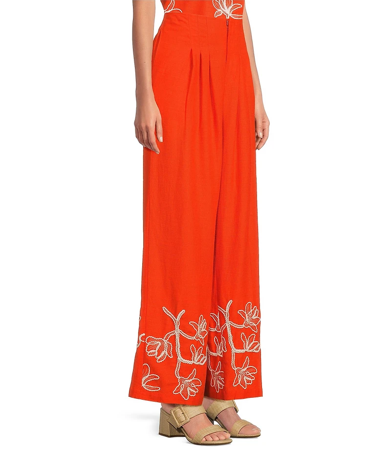 Alex Marie Lola Embroidered Linen Blend Wide Leg Flat Front Coordinating Pants