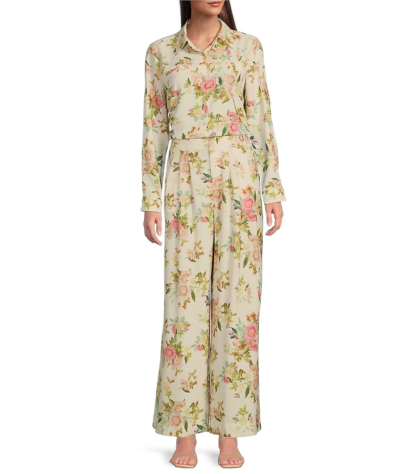 Alex Marie Coordinating Lola Twill Floral Pleated Wide Leg Pants