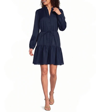 Alex Marie Lorenzo V Neckline Long Sleeve Organza Dress