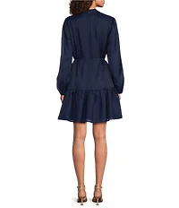 Alex Marie Lorenzo V Neckline Long Sleeve Organza Dress