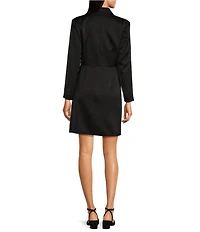 Alex Marie Magnolia Satin Notch Lapel Collar V-Neck Long Sleeve Side Hardware Loop Wrap Blazer Mini Dress
