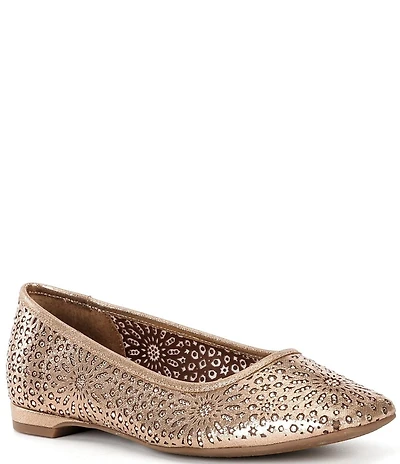 Alex Marie Martina Rhinestone Perforated Flower Dress Flats