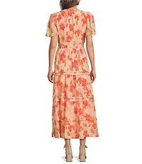 Alex Marie Maura Floral Collar Short Sleeve Printed Novelty Long Dress