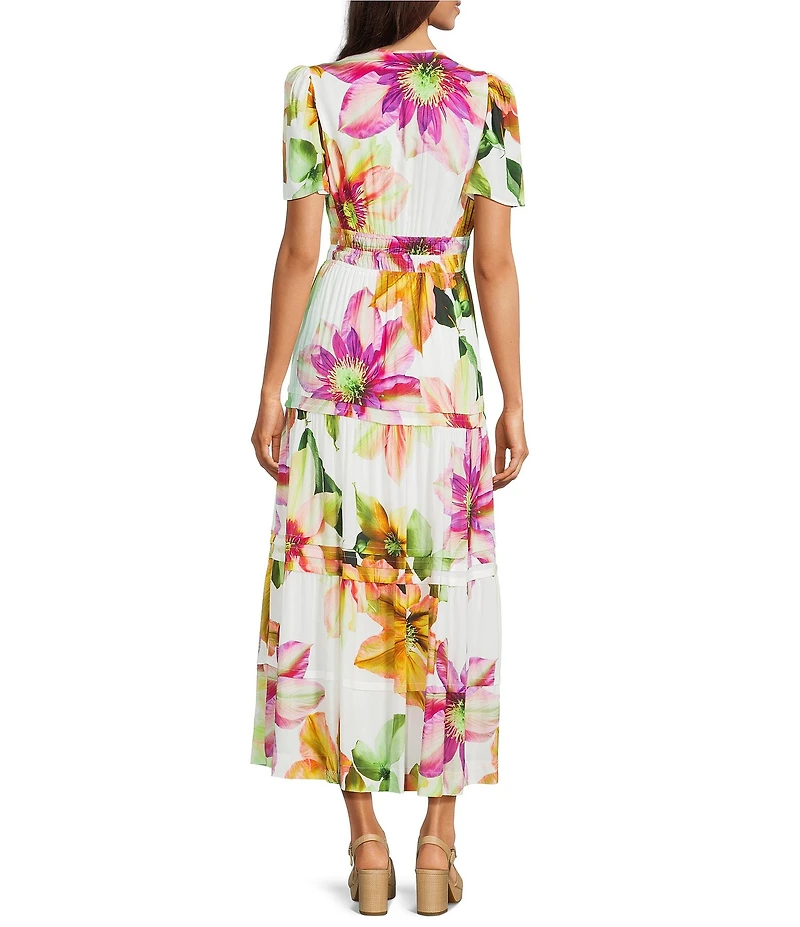 Alex Marie Maura Floral Short Sleeve A Line Notch Collar Maxi Dress