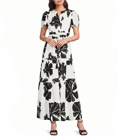 Alex Marie Maura Floral V Neckline Short Sleeve Printed Cotton Dress