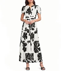 Alex Marie Maura Floral V Neckline Short Sleeve Printed Cotton Dress