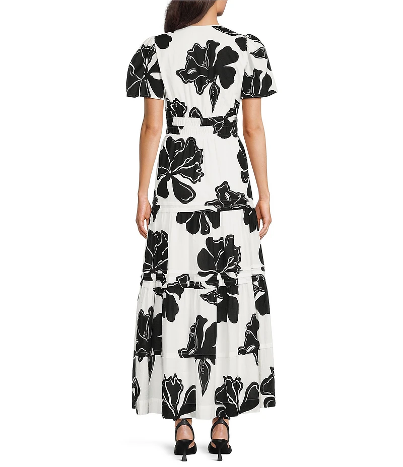 Alex Marie Maura Floral V Neckline Short Sleeve Printed Cotton Dress