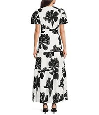 Alex Marie Maura Floral V Neckline Short Sleeve Printed Cotton Dress