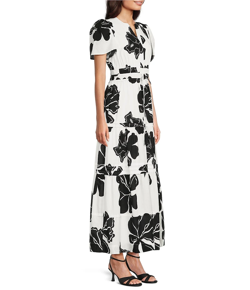 Alex Marie Maura Floral V Neckline Short Sleeve Printed Cotton Dress