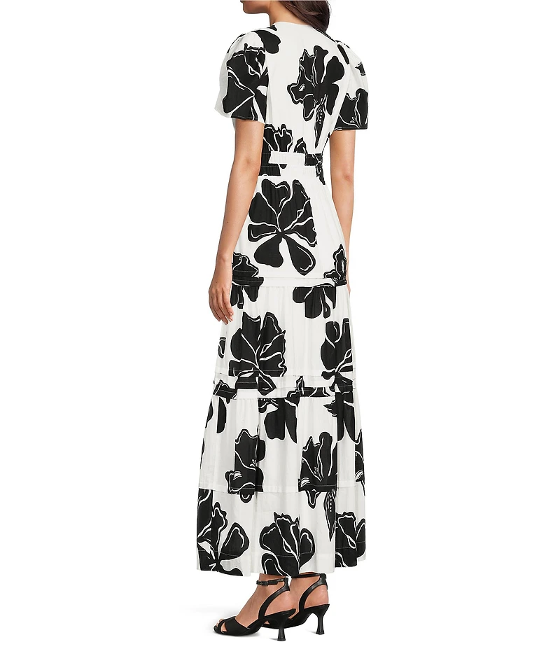 Alex Marie Maura Floral V Neckline Short Sleeve Printed Cotton Dress
